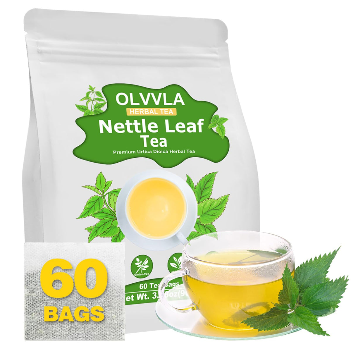 Olvvla - Nettle Leaf Tea - 1.5g X 60 Count - Pure Stinging Nettle Leaves