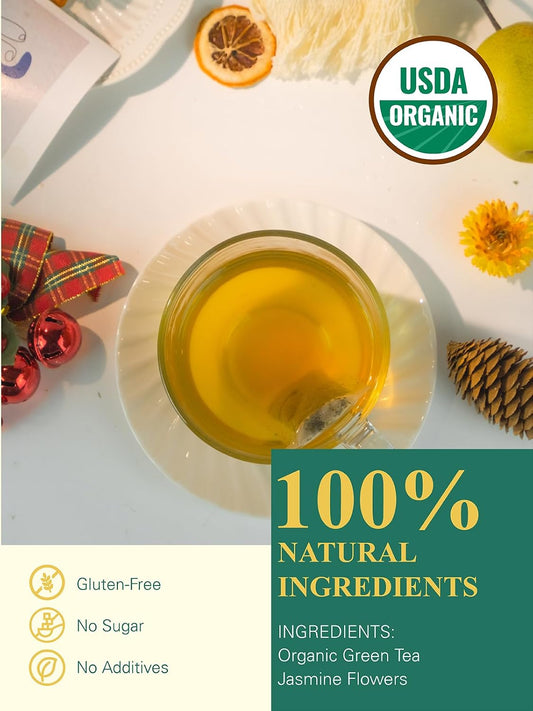 GLDNT Organic Jasmine Green Tea Bags, Floral Aroma & Smooth Taste, 100ct