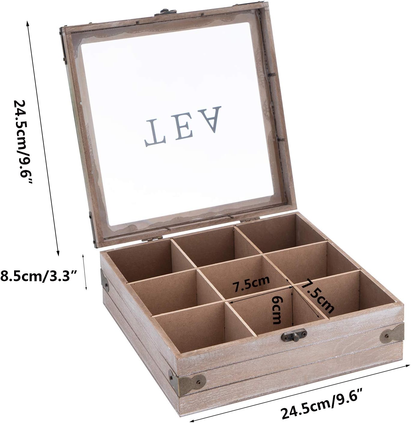 Tea Box Organizer - Rustic Tea Bag Storage,Teas Bag Holder for Coffee Sugar Pods Packets & More – Elegant Tea Storage Solution for Home & Kitchen (Gray)