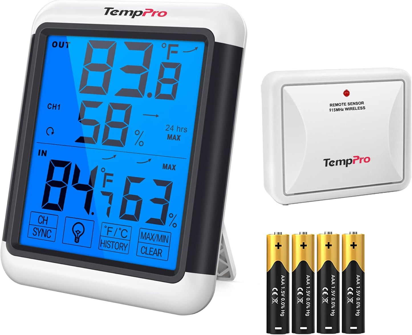 TempPro TP55 Digital Indoor Hygrometer Thermometer, 4-Inch Temperature/Humidity Monitor with Touchscreen and Backlit, Room Thermometer/Humidity Meter for House Home Greenhouse (Previously ThermoPro)