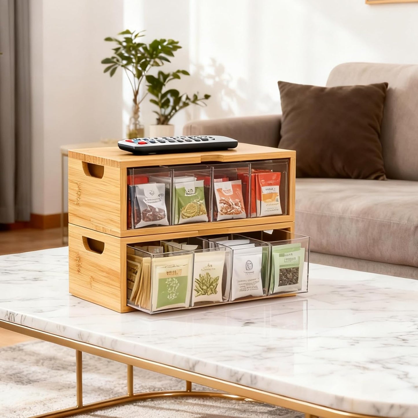 Bamboo Stackable Tea Bag Organizer, 2-Piece