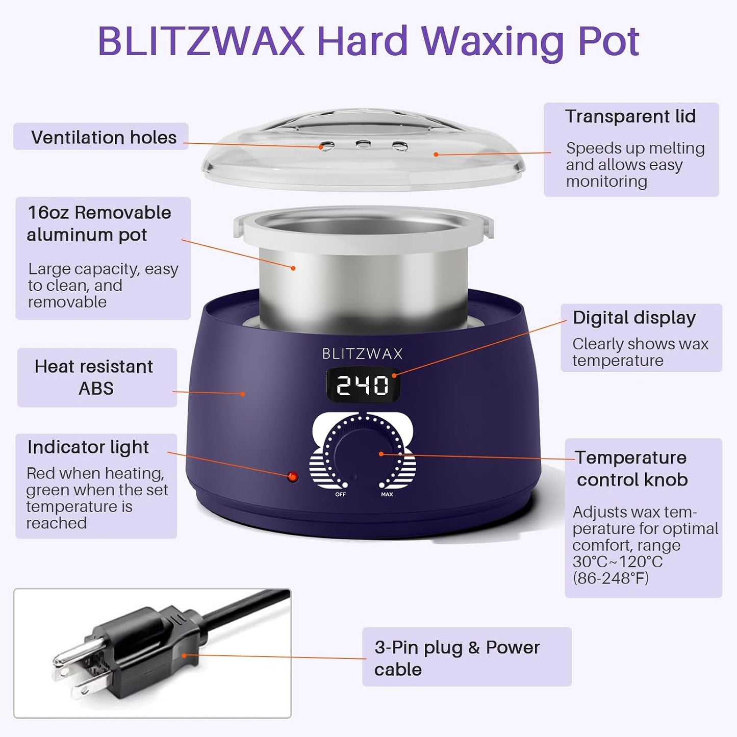 BLITZWAX Brazilian and Bikini Waxing Kit for Women, Hard Wax Warmer for Face, Legs and Body, At Home Hair Removal Kit, Beginner Friendly, Digital Fast Heating, 51 Wax Items