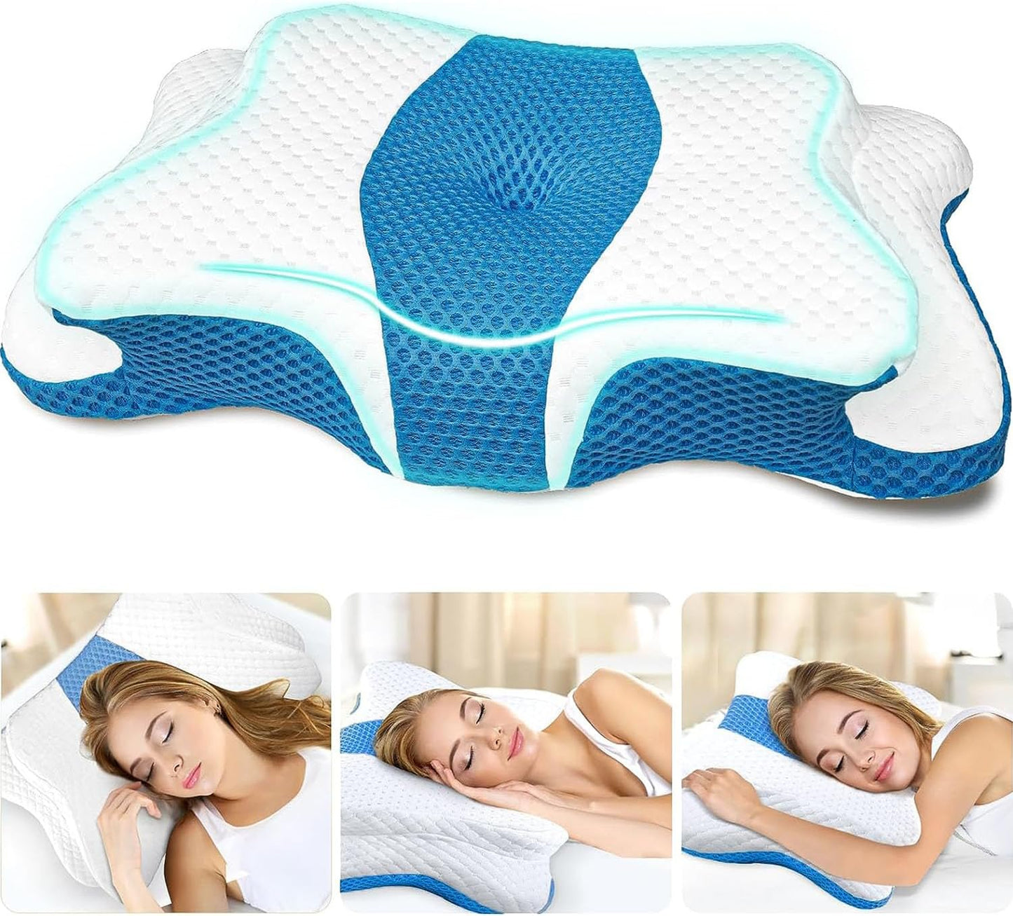 CHxxy Cervical Neck Pillow for Pain Relief Sleeping, Memory Foam Pillows, Ergonomic Side Sleeper Pillows, Cooling Orthopedic Neck Support Pillow for Back Stomach Sleepers-Queen Size Grey&Grey