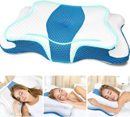 CHxxy Cervical Neck Pillow for Pain Relief Sleeping, Memory Foam Pillows, Ergonomic Side Sleeper Pillows, Cooling Orthopedic Neck Support Pillow for Back Stomach Sleepers-Queen Size Grey&Grey