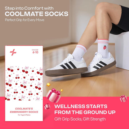 COOLMATE Pilates Socks with Grips for Women, Yoga Socks, Crew Non Slip Women for Barre, Pilates Gifts for Women - Colors B