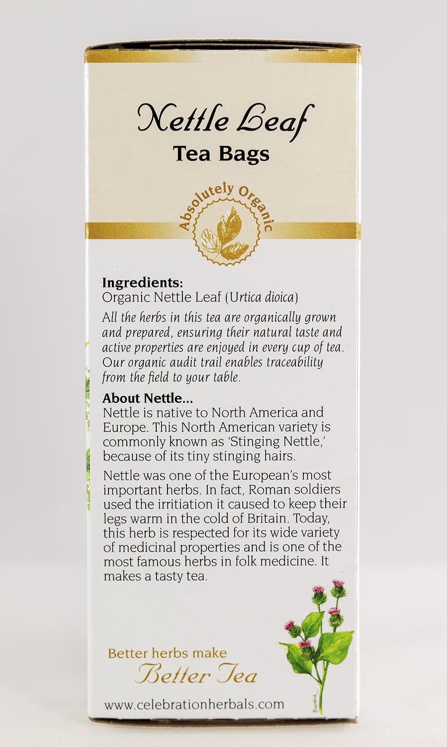 Celebration Herbals Organic Nettle Leaf Tea Caffeine Free, Feuilles D'ortie -- 24 Herbal Tea Bags