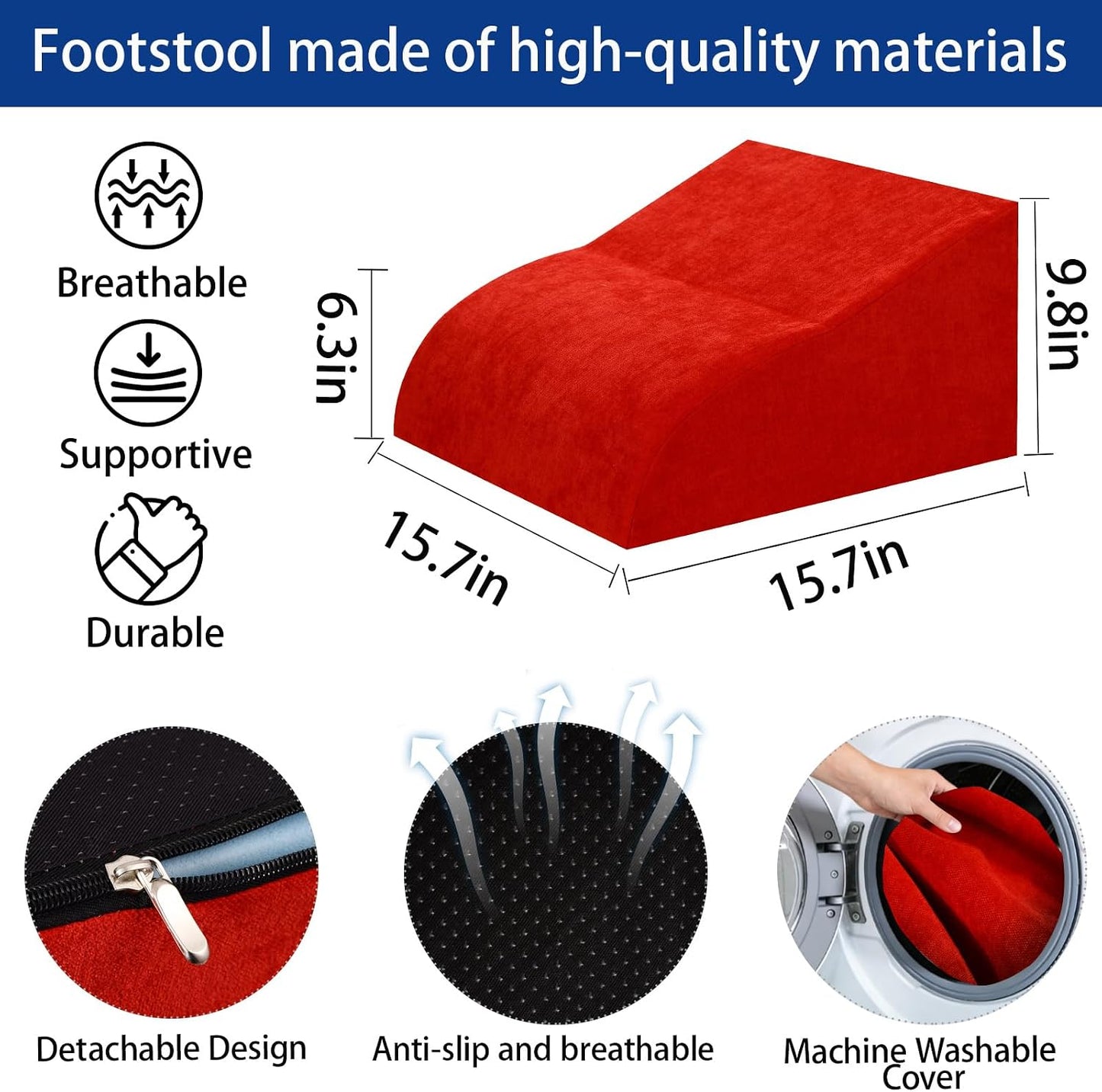 Foot Rest for Under Desk at Work, Ergonomic Under Desk Footrest with Washable Cover for Office, Home & Gaming Leg Elevation Pillow Black