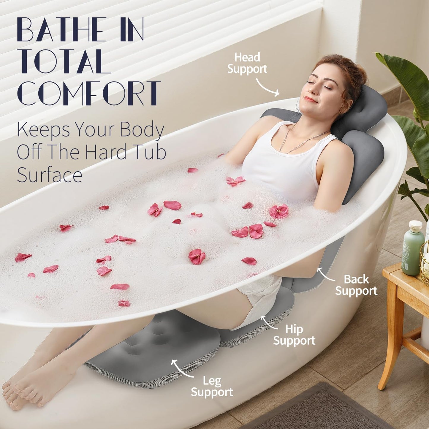 Full Body Bath Pillow for Bathtub, Thick Bathtub Cushion, Luxury Tub Pillow for Bath for Headrest Neck and Back Support White 51" x 16"