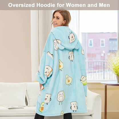 THREE POODLE Wearable Blanket Hoodie for Women, Oversized Sherpa Sweatshirt Blanket for Adults Men, Cozy Hooded Blankets, Gifts for Teen Girls Women Mom Sister