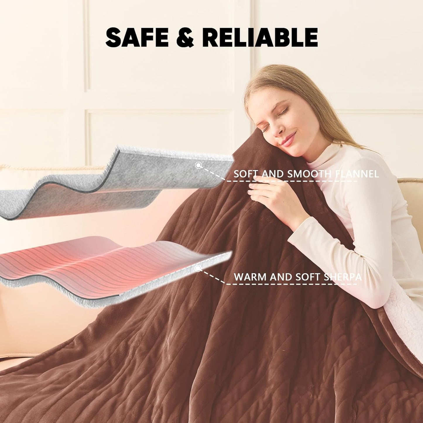 greenoak Heated Blanket Electric Throw 50"X60", Heating Blanket with 10 Heat Levels 1/2/4/6/8 Hours Auto-Off,Fleece Soft Sherpa Blanket,Gifts for Grandma Mom Seniors, Misty Grey