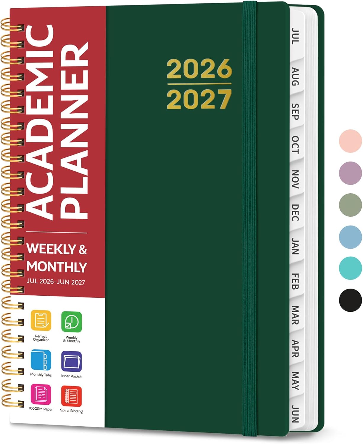 Planner 2026-2027 for Women & Men, Academic Monthly and Weekly Calendar Planner, Jul 2026 - Jun 2027, A5 (6.3" x 8.5"), Teacher Student Planning Book with Tabs, Ideal for Office School Supplies - Pink