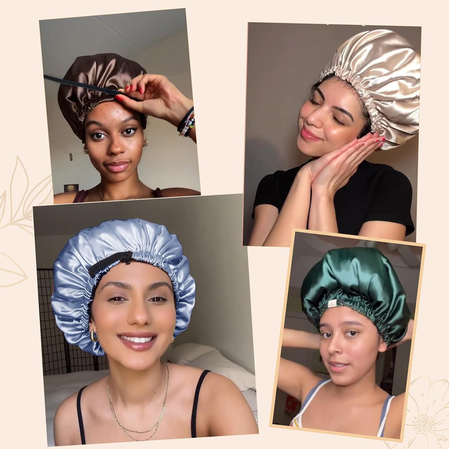 YANIBEST Adjustable Satin Bonnet Double Layer Hair Bonnet for Sleeping Bonnets for Women Hats Curly Natural Hair, Blush Pink