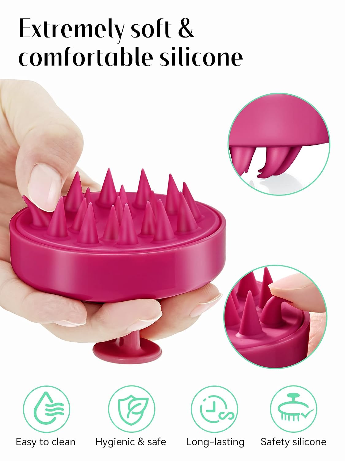 HEETA Scalp Massager Hair Growth, Soft Silicone Scalp Scrubber Shampoo Brush for Exfoliation, Dandruff Removal Head Massage Stress Relax, Wet & Dry Use for Thick Thin Curly Hair Care, Black
