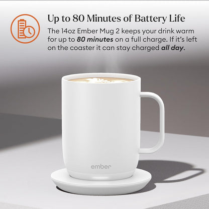Ember Temperature Control Smart Mug 2, 14 Oz, App-Controlled Heated Coffee Mug with 80 Min Battery Life and Improved Design, Black