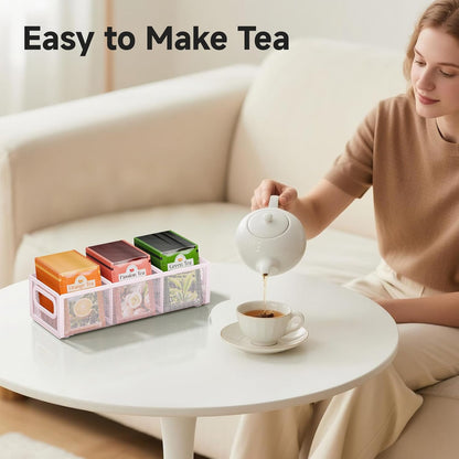 2 Tier Tea Bag Organizer, Mesh Tea Bag Holder with Handle, Teabag Holder, Tea Station Organizer for Countertop, Pantry, Kitchen, Cabinet -Black