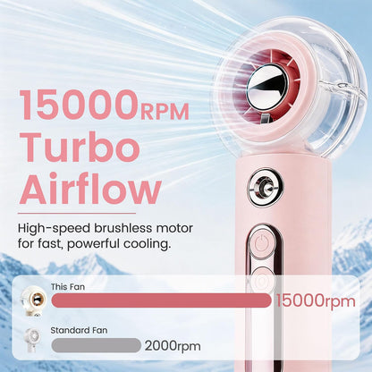 Handheld Portable Fan with Misting,High-Speed Brushless Motor,Ultra Long Lasting Rechargeable Battery,Personal Fans Portable Rechargeable,Suitable for Travel,Camping, Beach and Office Desk,Gift (PINK)