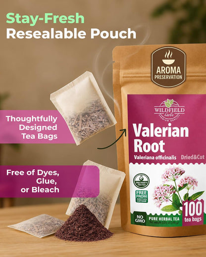 100 Bags Valerian Root Tea (Valeriana officinalis) - 100 Count 1.5g Te De Valeriana Herb