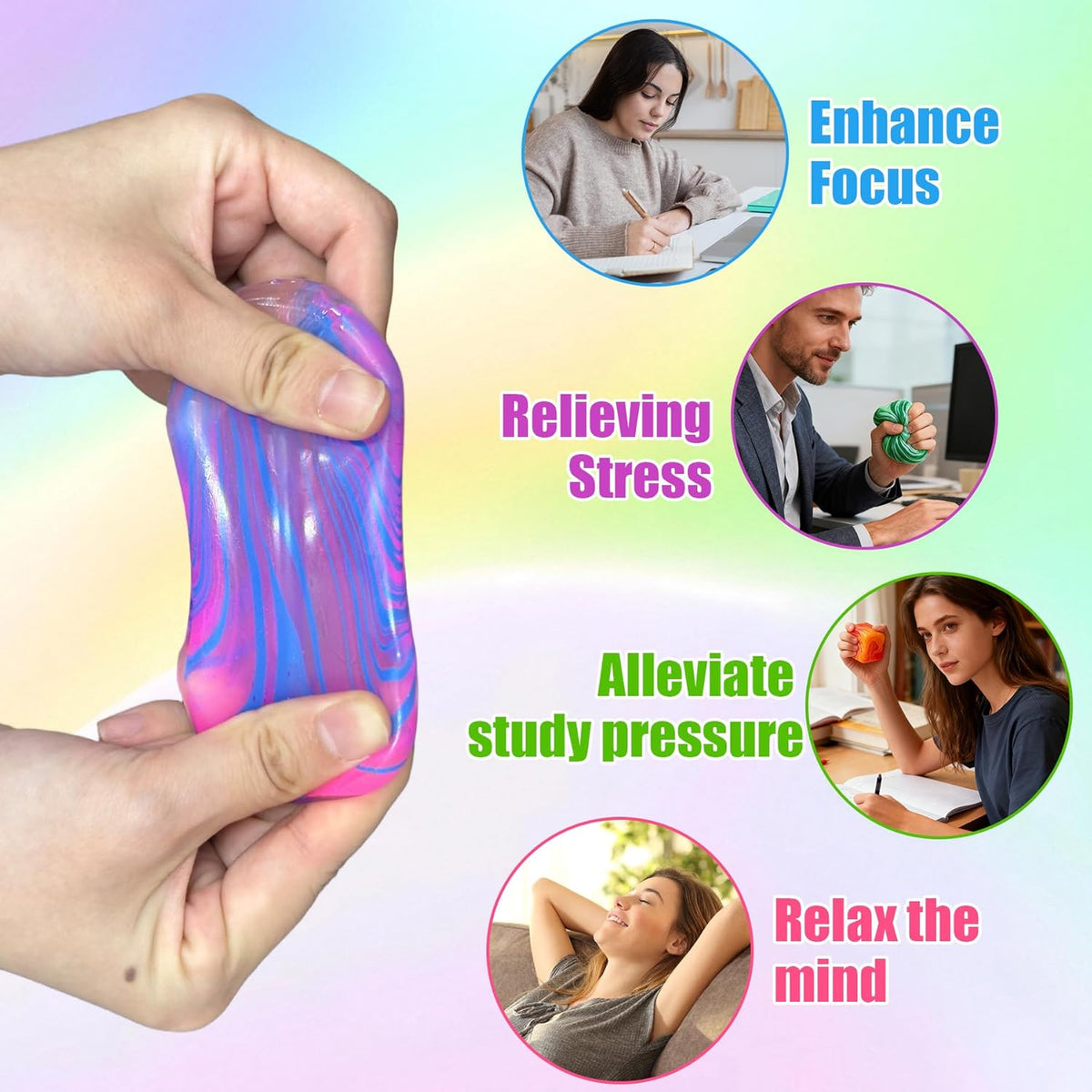 4 Pack Fidget Toys, Squishy Cube, Cube Squishy for Anxiety & Stress Relief for Adults, Slow Rise Sensory Stress Balls, Classroom Prizes