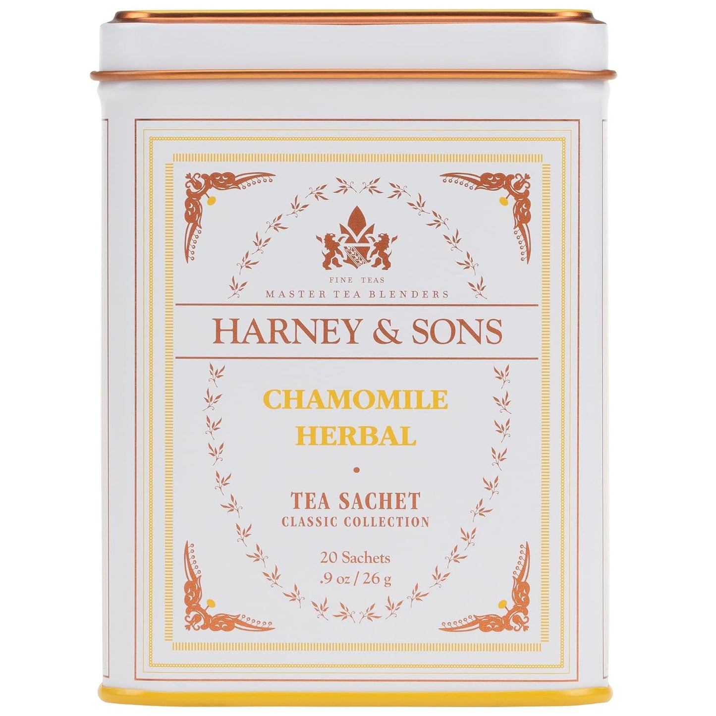 Harney & Sons Chamomile Herbal Tea, 20 Sachets in Tin | Egyptian chamomile flower herbal tea. Naturally caffeine free.