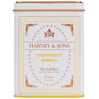 Harney & Sons Chamomile Herbal Tea, 20 Sachets in Tin | Egyptian chamomile flower herbal tea. Naturally caffeine free.