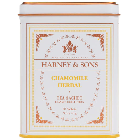Harney & Sons Chamomile Herbal Tea, 20 Sachets in Tin | Egyptian chamomile flower herbal tea. Naturally caffeine free.