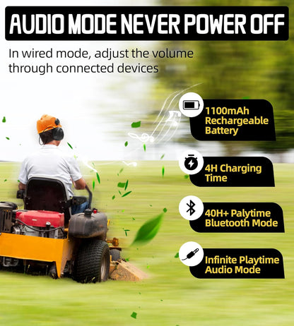 PROHEAR 037 Bluetooth 6.0 Hearing Protection Headphones with Rechargeable 1500mAh Battery, 30dB SNR Safety Noise Reduction Ear Muffs 120H Playtime for Mowing, Workshops, Snowblowing - Black