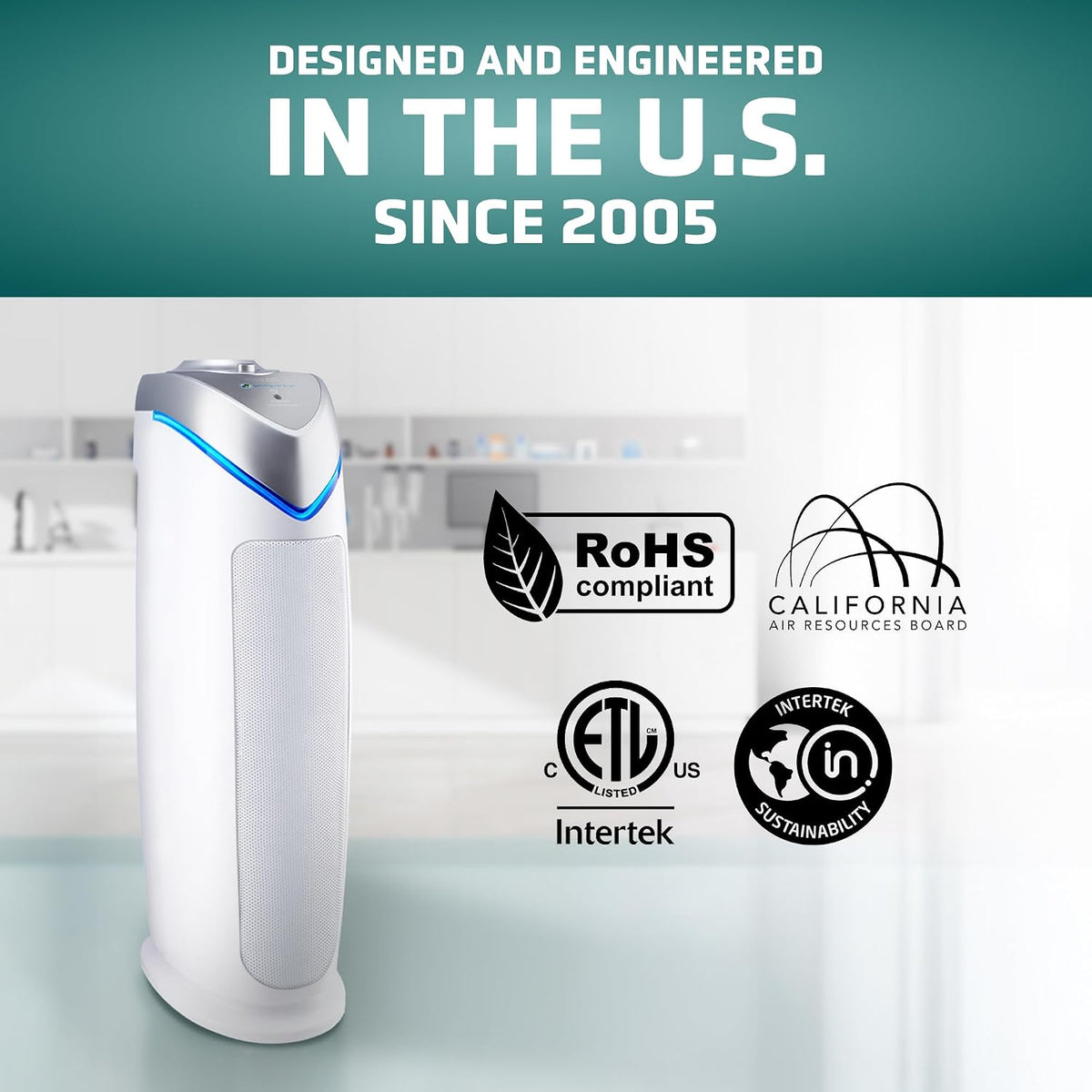 GermGuardian HEPA Air Purifier - Large Room Air Purifier for Bedroom, Office, Dorm, and Home - Filters Pet Dander, Dust, Pollen, Smoke, Scents - AC4825E - 22" Tower - Gray