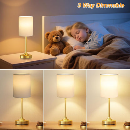 Small Bedside Table lamp for Bedroom - 3 Color Temperatures Bedside Lamps with USB C and A Ports, Pull Chain Table Lamps with AC Outlet, White Nightstand Lamps with Black Metal Base for Kids Reading
