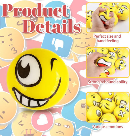 30 Pcs Face Stress Balls,2.5 Inch Funny Face Squeeze Balls,Emotion Squeeze Foam Balls,Foam Soft PU Balls for Hand Wrist Stress Reliefs Finger Exercise