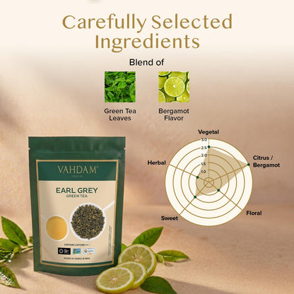 VAHDAM Earl Grey Citrus Green Tea Loose Leaf (3.5oz|50+ Cups) Bergamot Oil