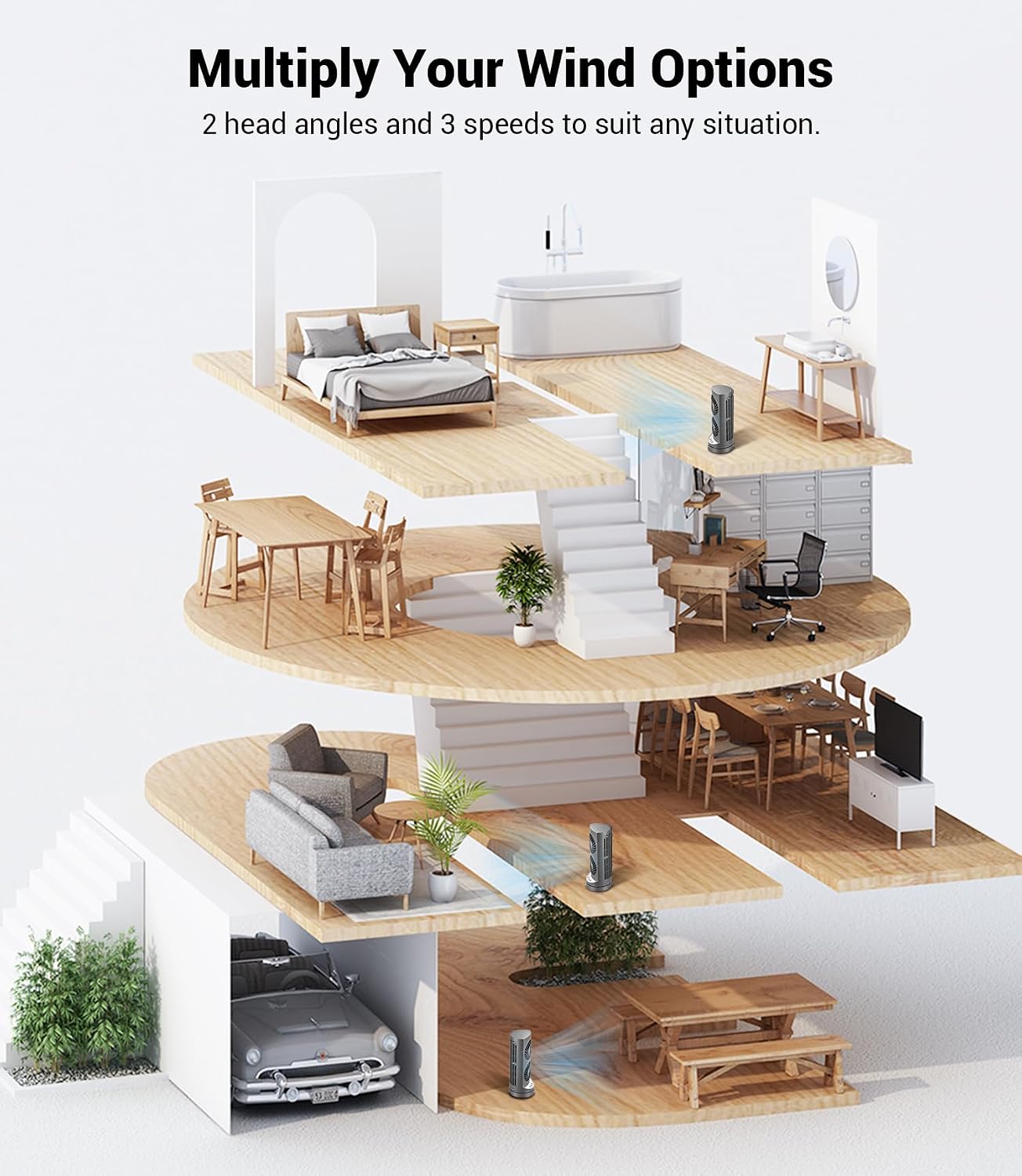 Personal Tower Cooling Fans that Blow Cold Air, Standing Small Desk Fan with 3 Speeds & Timer, 60° & 110° Oscillating Table Fan, Quiet and Safe Electric Floor Fan for Bedroom, Bedside, Home, Office