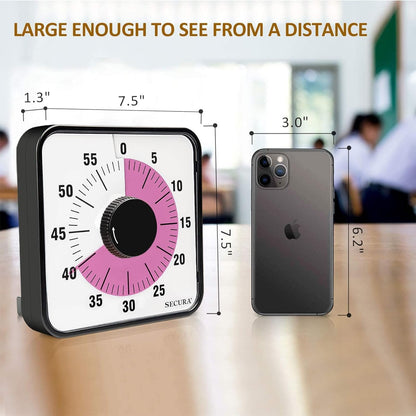 Secura 7.5 Inch Visual Timer, 60 Minute Visual Oversize Countdown Timer for Kids and Adults, Durable Mechanical Time Management Tool (Dark Green)
