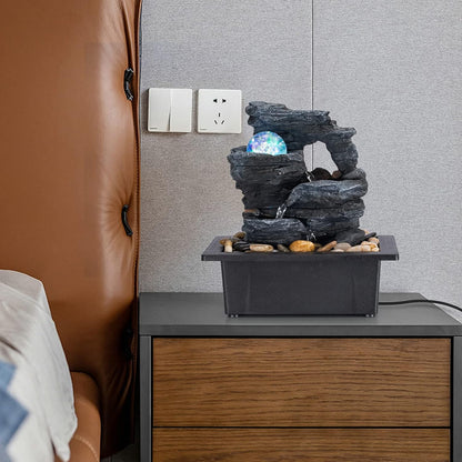 Amootek Table Top Fountain Spin Ball Rock Waterfall Fountain Office Table Top Fountain Includes Many Natural River Rocks Decorated with Colorful Lights and Rollers 9.05" L x 6.95" W x 10.25" H