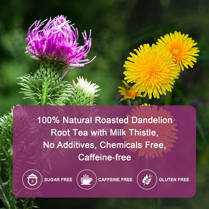 Organic Roasted Dandelion Root Tea with Milk Thistle Tea - Supports Kidney Function and Liver Function, 30 Tea Bags