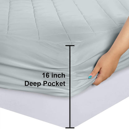 Quilted Fitted Mattress Pad, Queen Mattress Protector Topper with Deep Pocket Stretches up to 16 Inches, Machine Washable Mattress Cover by Utopia Bedding (White)