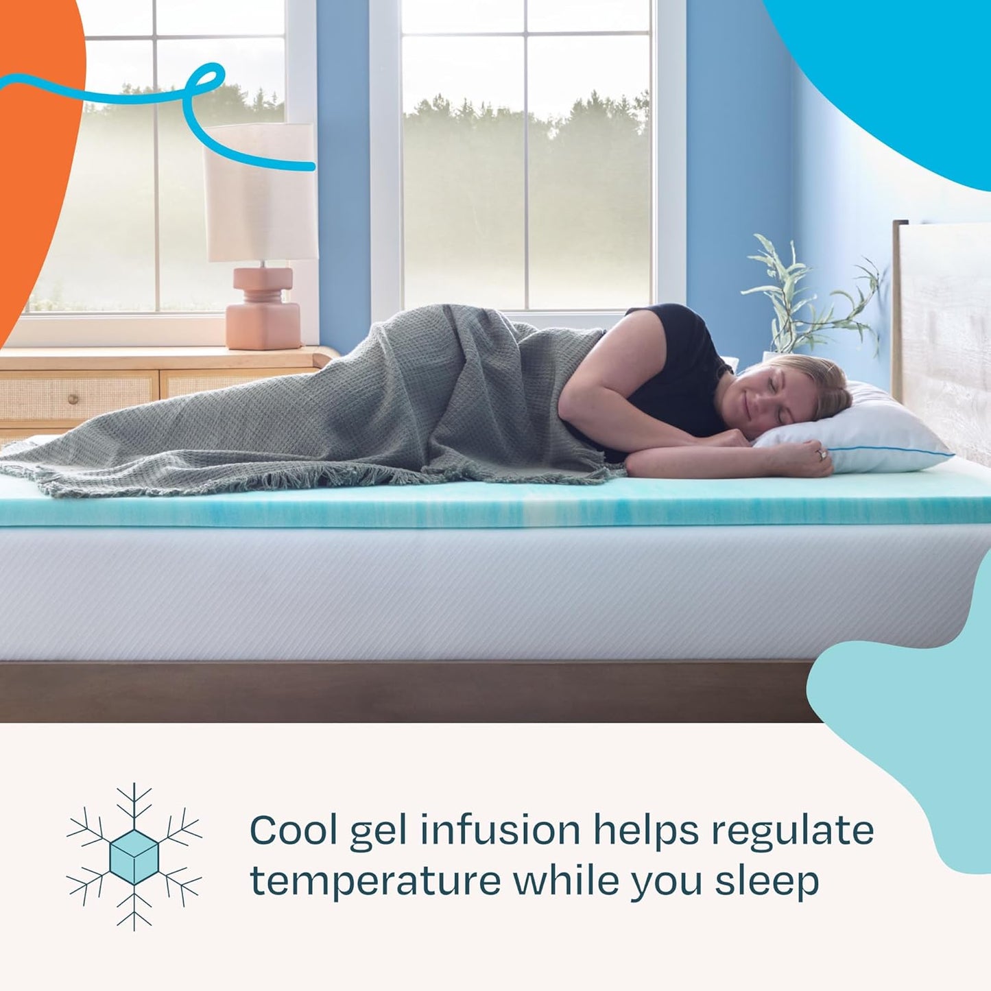 Linenspa Memory Foam Mattress Topper, Queen Size - 2 Inch Gel Infused Memory Foam - Plush Feel - Cooling and Pressure Relieving - CertiPUR Certified