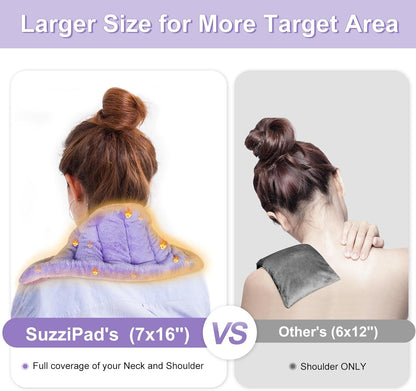 SuzziPad Microwavable Heating Pads for Neck and Shoulder Back Discomfort, 7x16 Fatigue Soothing Heated Pad Microwave, Moist Hot Packs, Unscented Heat Pack for Aches, Sore Muscle, Gray