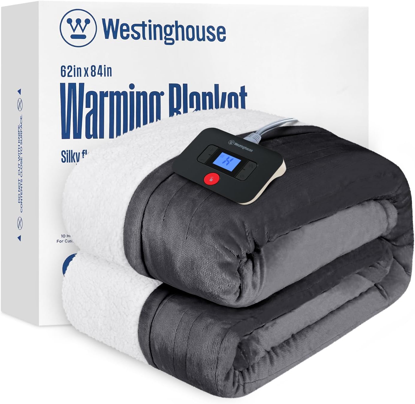 Westinghouse Heated Throw Blanket, Electric Blanket Throw with 6 Heating Levels and 2-10 Hours Time Settings, Flannel to Sherpa Super Cozy Heated Blanket Machine Washable, 50x60 inch, Charcoal