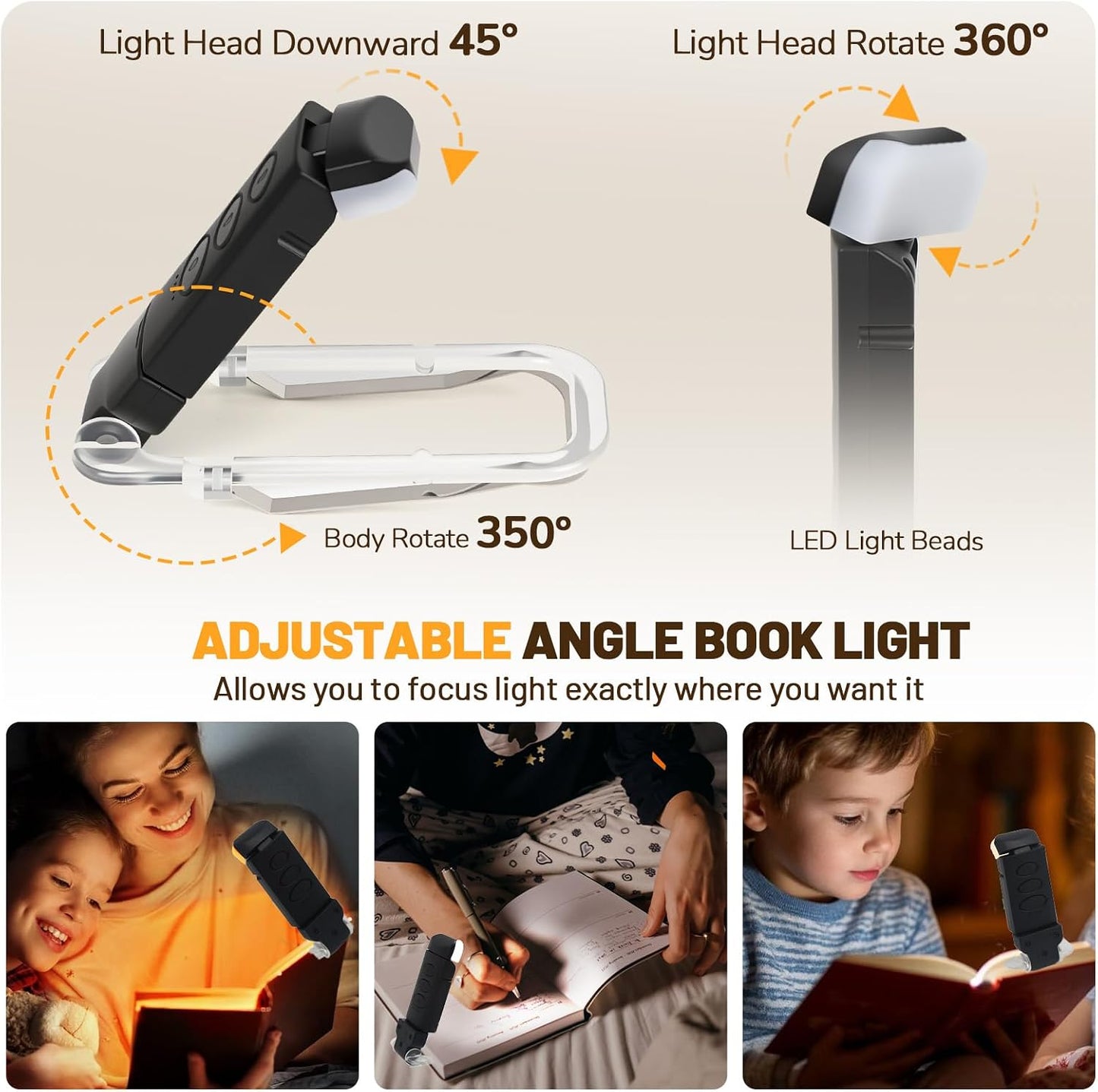 Book Reading Light Rechargeable Clip on Book Lamp with 3 Color Temperatures