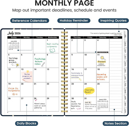 Planner 2026-2027, Academic Monthly and Weekly Calendar Planner for Women, July 2026 - June 2027, Hardcover Pretty Agenda Planner Book with Tabs, Spiral Daily Organizer for School Office Home Supplies, 6.3" x 8.5" - Blue Floral