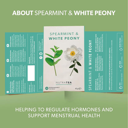 Nutra Tea - Spearmint & White Peony – Spearmint Tea, PCOS Tea - For Digestion, Women's Health & Acne - 20 Individually Wrapped Bags - Herbal Infusion (1 Pack)