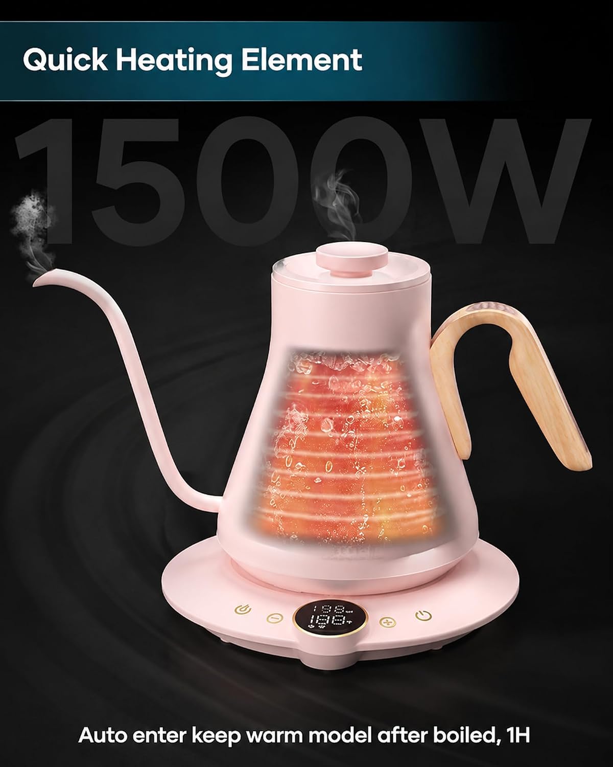 INTASTING Gooseneck Electric Kettle with ±1℉ Temperature Control 0.9 Liter