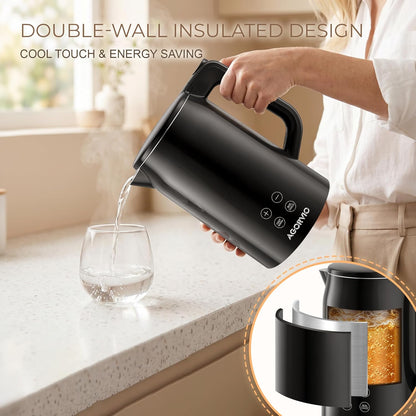 Electric Kettle, 1.7L 1500W, 5 Temp Presets, Dual Mode 8H Keep Warm, Double Wall Cool Touch, 100% Food Grade Stainless Steel Interior, Mute & Smart Memory for Tea, Coffee & Baby Formula