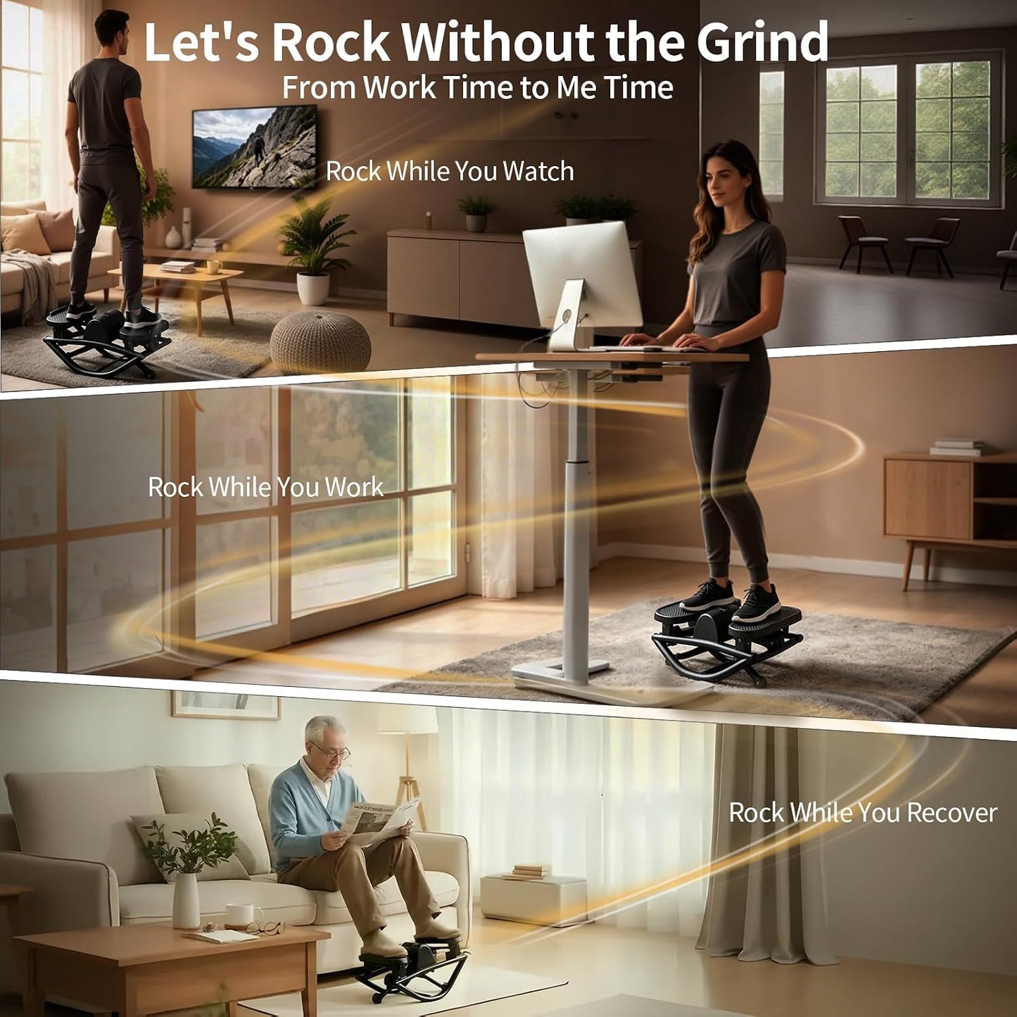 Rock Stepper, Side to Side Rocking Stepper Exercise Machine for Balance at Home, Low-Impact Lateral Stair Stepper with Resistance Bands & Digital Counter, 250 LBS Weight Capacity