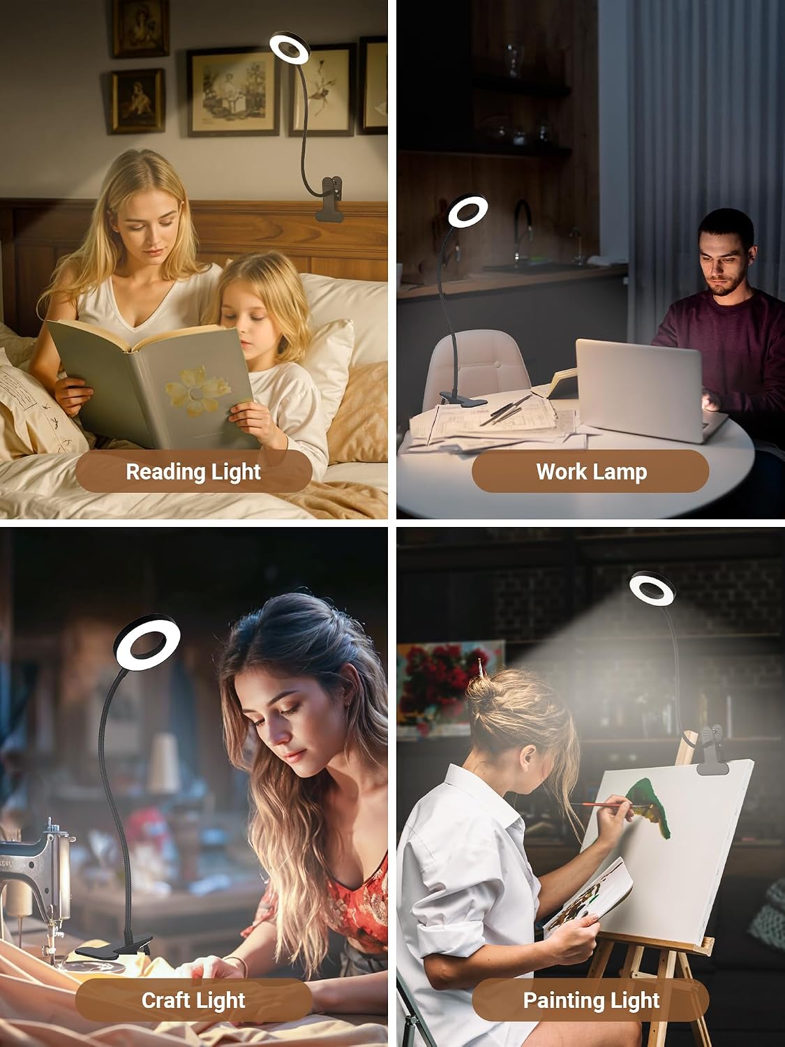 Clip on Light,10 RGB Colors+10 Brightness Small Desk Lamp with Clamp Light