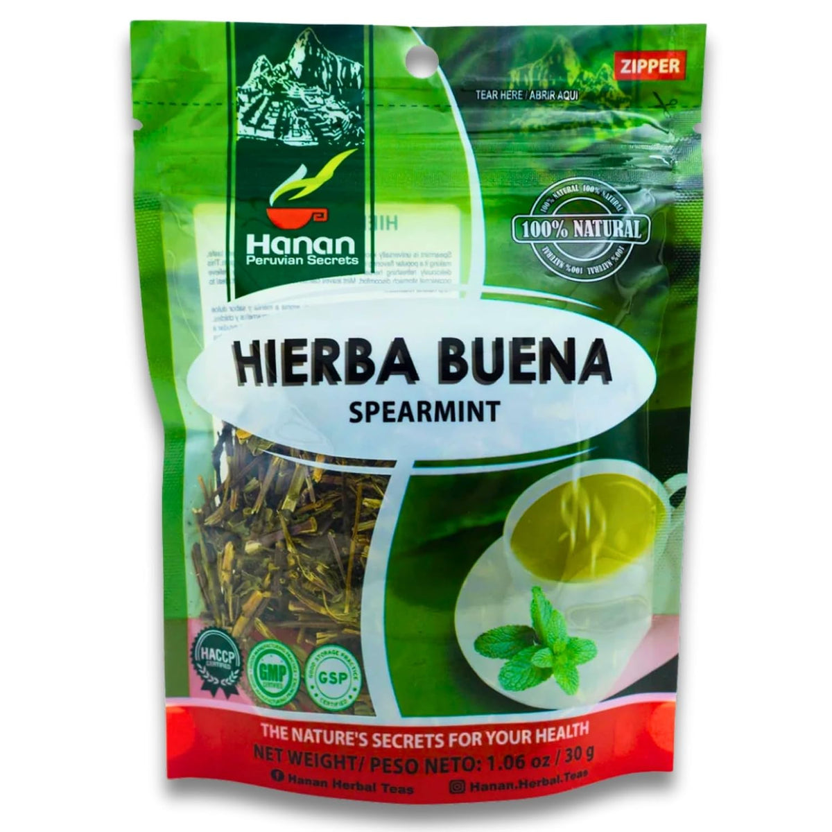 Hanan Spearmint Tea Loose Leaf (Hierba Buena) 1.1 oz (30 g) - Dried Peppermint Leaves (Mentha Spicata) Plant Leaves from Peru