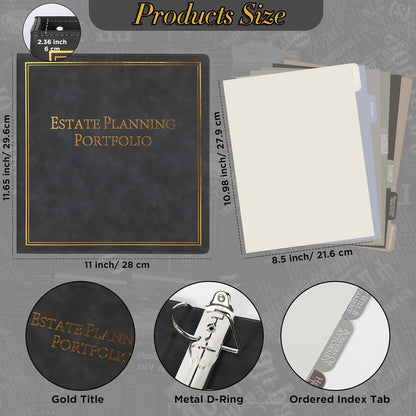 chiazllta Estate Planning Portfolio Binder with Index Tab Divider End of Life Planner When I Die Organizer Binder PU Leather 3 Ring Organizing Wills Trusts Powers of Attorney Final Wishes (Black)