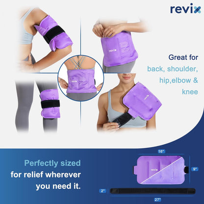 REVIX Ice Pack for Injuries Reusable Gel for Lower Back, Cold Packs for Back Shoulder, Elbow, Hip, Leg, Wrap Around Entire Knee, Soft Cold Compress,16 × 9" Navy