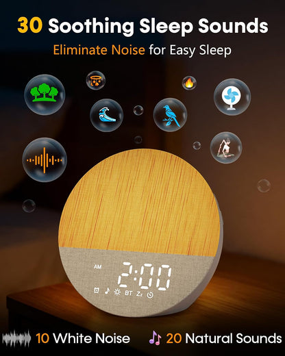 Sunrise Alarm Clock with Sounds Machine:Gentle Gradual Wake Up Light for Heavy Sleepers Relieve Anxiety Dimmable Clock with Bluetooth Memory for Bedroom - White Noise Machine with 30 Sleep Sounds