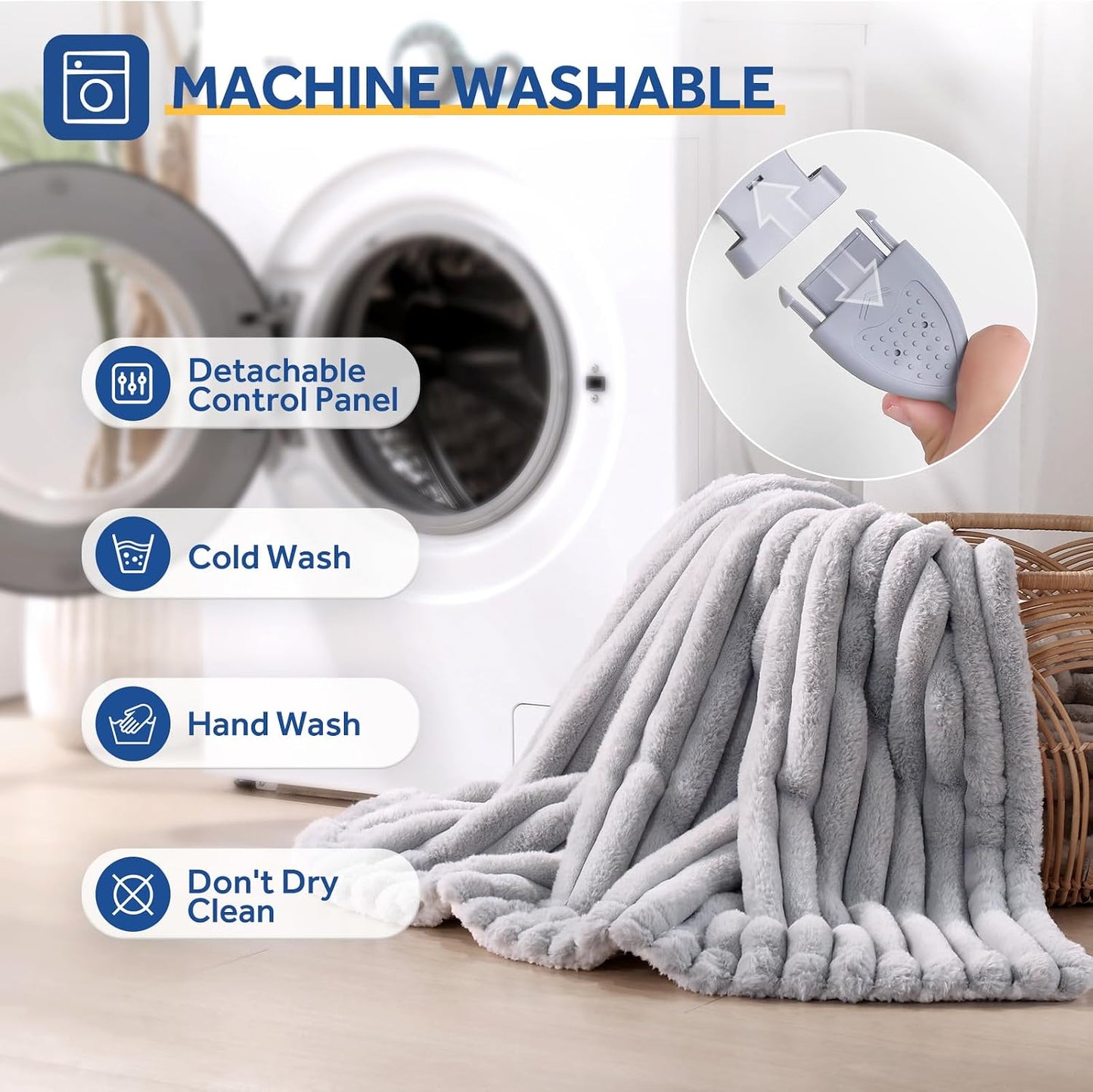 Sealy Electric Blanket Throw Size 50"*60",Super Cozy Faux Fur to Sherpa Reversible Heated Blanket Throw with 6 Heating Levels & 2-10 Hours Auto Off Overheating Protection Machine Washable,Blue White